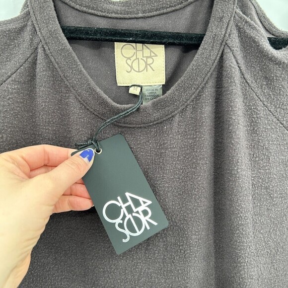 NWT CHASER Gray Super Soft Raglan Cold Shoulder Sweatshirt Size Medium - Picture 3 of 3